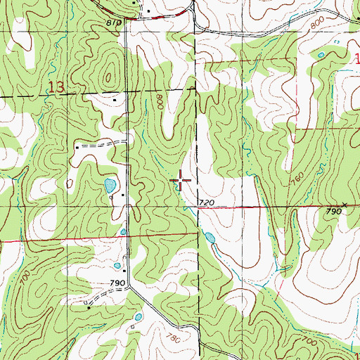 Topographic Map of Peek Lake Section 13, MO