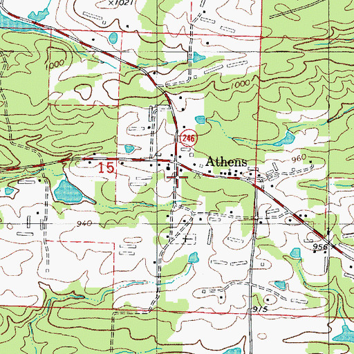 Topographic Map of Athens, AR