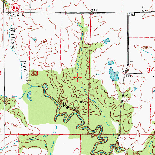 Topographic Map of Ansen Lake Dam, MO