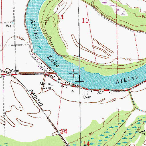 Topographic Map of Atkins Lake, AR