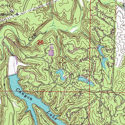 Topographic Map of Lost Canyon Lakes Section 26 West Dam, MO