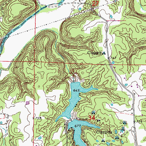 Topographic Map of Thunderbird Lake Dam, MO