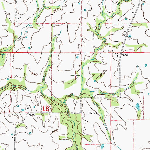 Topographic Map of Cumminghams Lake Dam, MO