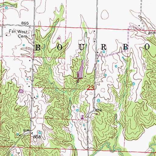 Topographic Map of Roberts Lake Dam, MO