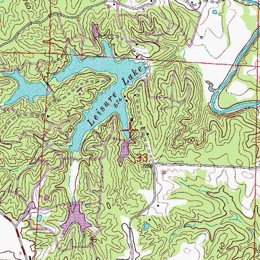 Topographic Map of Leisure Lake East Dam, MO