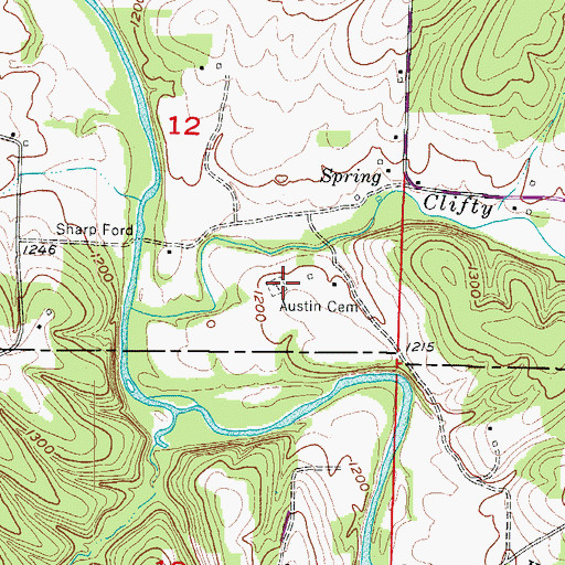 Topographic Map of Austin Cemetery, AR