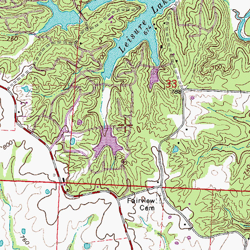 Topographic Map of Leisure Lake South Dam, MO