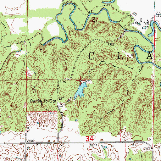 Topographic Map of Camp Jo-Ota Lake Dam, MO