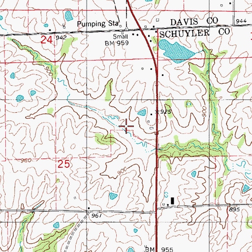 Topographic Map of Helmick Lake Dam, MO