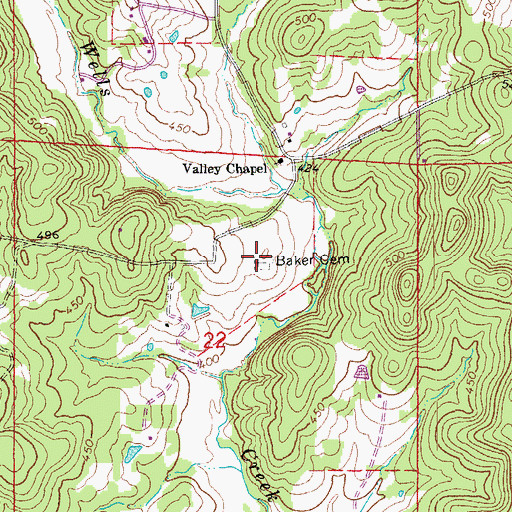 Topographic Map of Baker Cemetery, AR