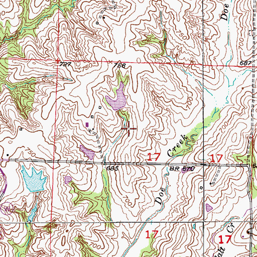 Topographic Map of Mueller Lake Dam, MO