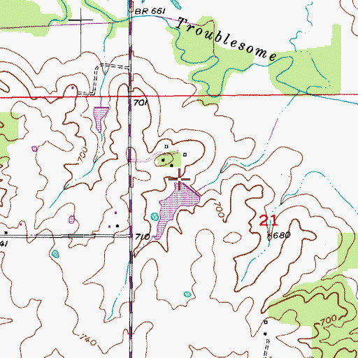 Topographic Map of Laura M Baker Dam, MO