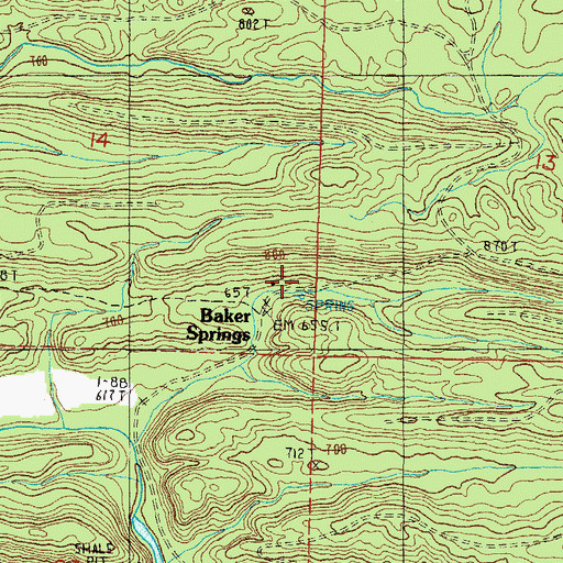 Topographic Map of Baker Springs, AR