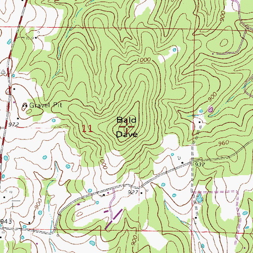 Topographic Map of Bald Dave, AR