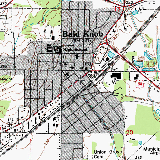 Topographic Map of Bald Knob, AR