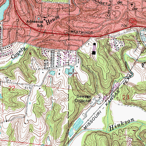 Topographic Map of Mills Lake Dam, MO