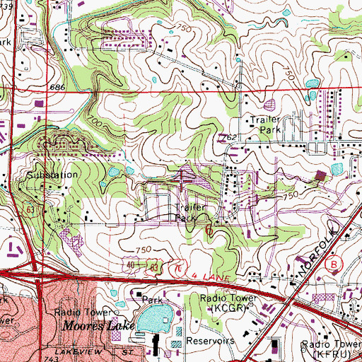Topographic Map of Shady Lake Dam, MO