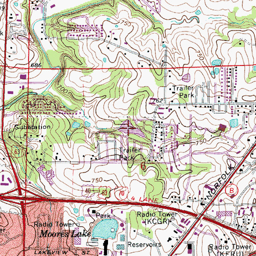 Topographic Map of Shady Lake, MO