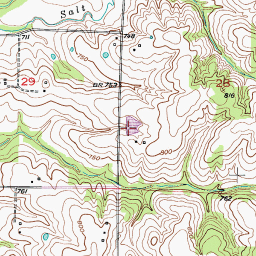 Topographic Map of Huessner Lake Dam, MO