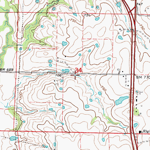 Topographic Map of Miles Lake Dam, MO