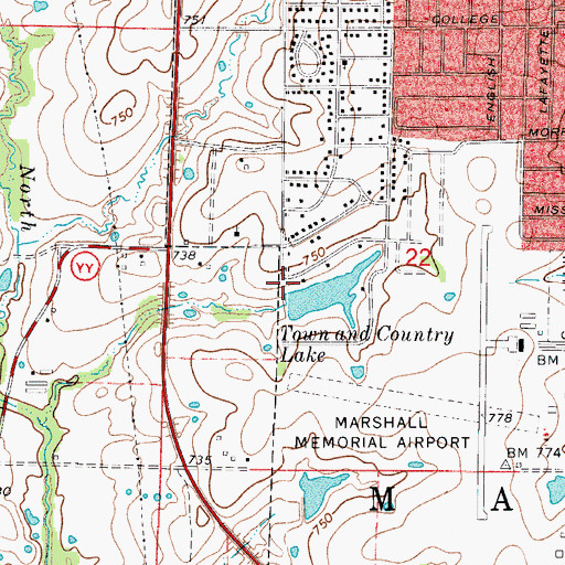 Topographic Map of Town and Country Lake Dam, MO