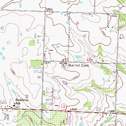 Topographic Map of Barron Cemetery, AR