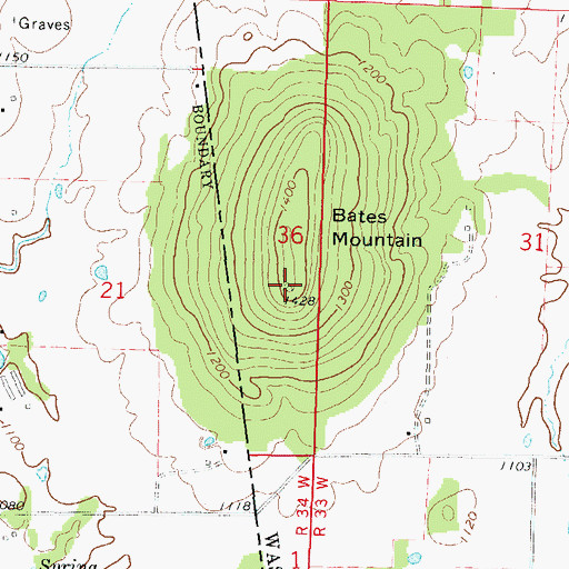 Topographic Map of Bates Mountain, AR