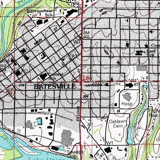 Topographic Map of Batesville, AR