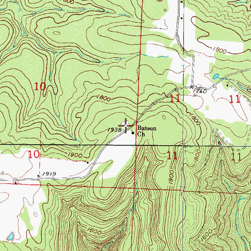 Topographic Map of Batson Baptist Church, AR