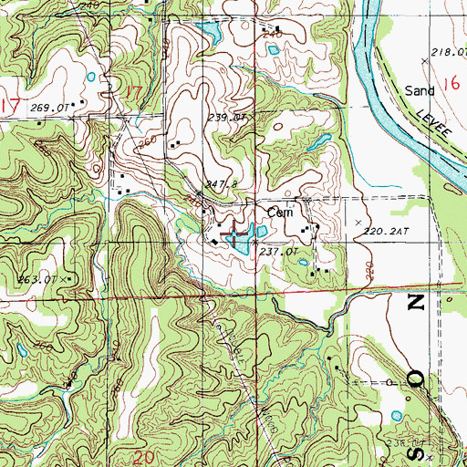 Topographic Map of Akers Lake Dam, MO