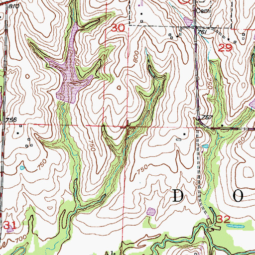 Topographic Map of Ruehter Lake Dam, MO