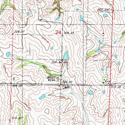 Topographic Map of Dure Lake Dam, MO