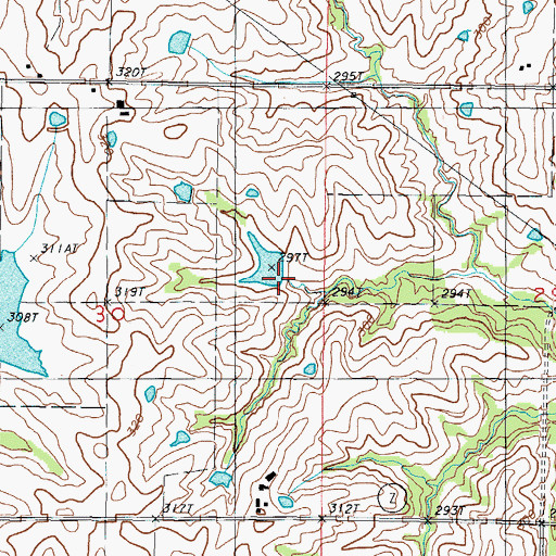 Topographic Map of Law Lake Dam, MO