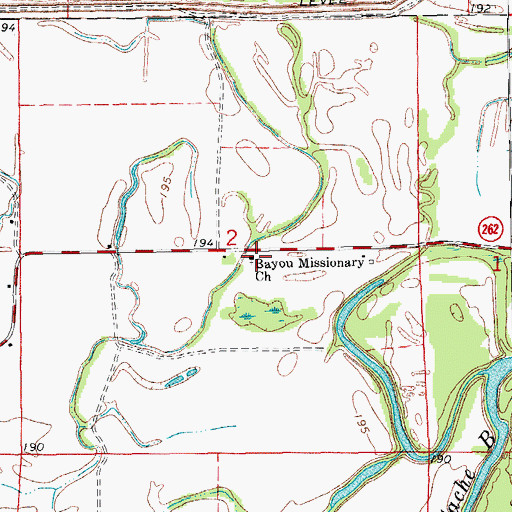 Topographic Map of Bayou Missionary Baptist Church, AR