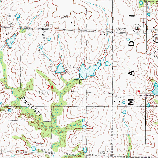 Topographic Map of Meeks Dam, MO