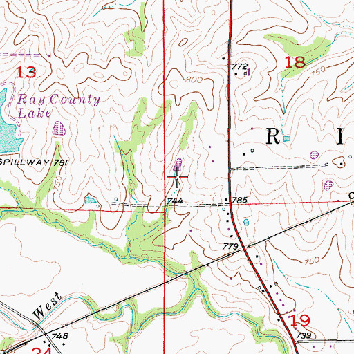 Topographic Map of Hamilton and Hill Farm Lake Dam, MO