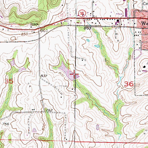 Topographic Map of Willow Creek Watershed Dam B-22, MO