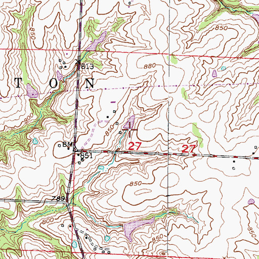 Topographic Map of Wooden Lake Section 27 Dam, MO