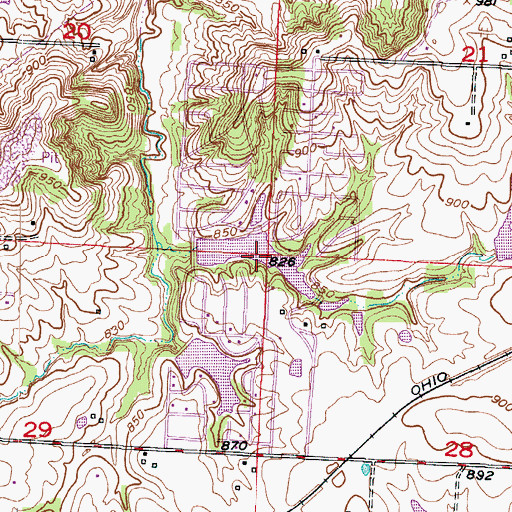 Topographic Map of Land of Lakes Reservoir, MO