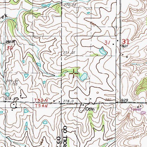 Topographic Map of Hughson Lake Dam, MO