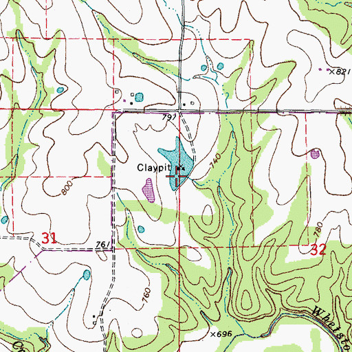 Topographic Map of Whetstone Creek Wildlife Area Section 32 Dam, MO