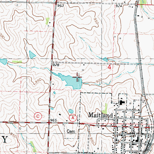 Topographic Map of Wiley Lake Dam, MO