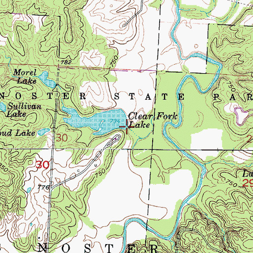 Topographic Map of Clear Fork Lake Dam, MO