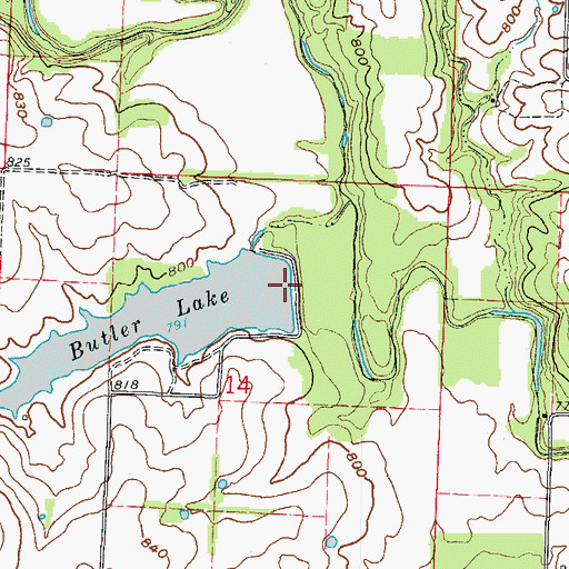Topographic Map of Butler City Dam, MO