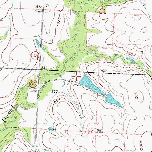 Topographic Map of Shelton Lake Dam, MO