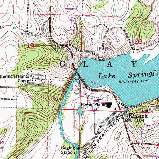 Topographic Map of Lake Springfield Dam, MO