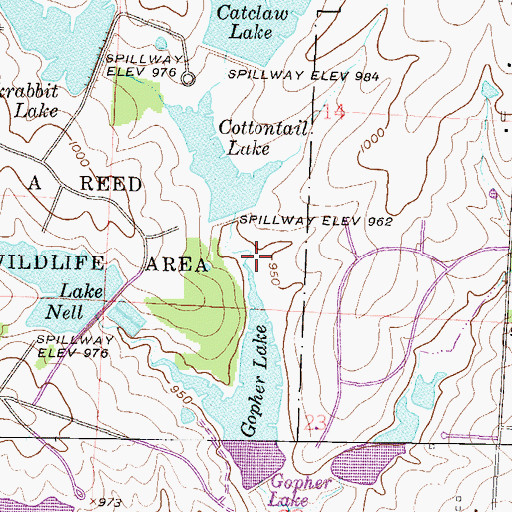 Topographic Map of Cottontail Lake Dam, MO