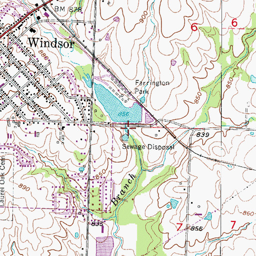 Topographic Map of Windsor Farrington Park Lake Dam, MO