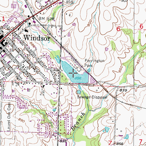 Topographic Map of Windsor Farrington Park Lake, MO