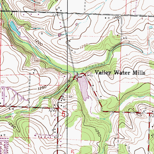Topographic Map of Valley Water Mills Dam, MO